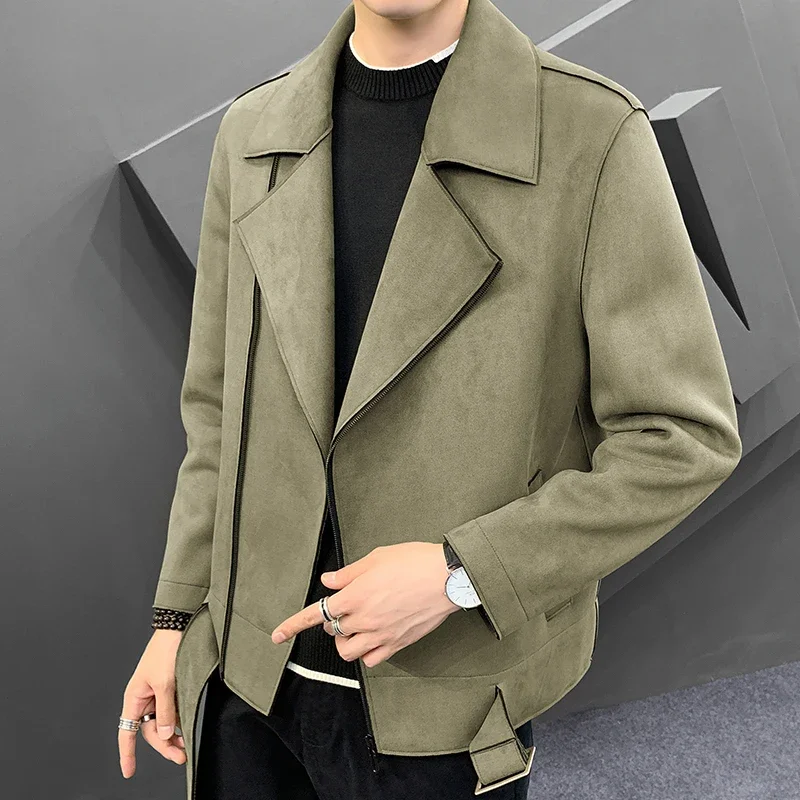 

2023 Autumn Winter New Men's Fashion Business Self-cultivation Leather Fleece Tailored Woolen Coat Men Casual Solid Color Jacket