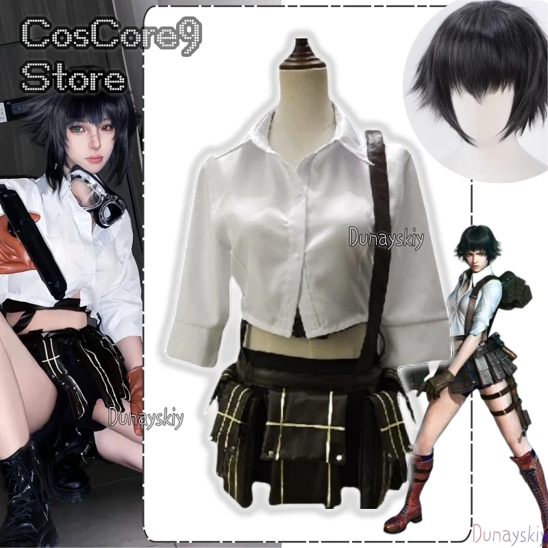 

DMC Lady 코스프레 Costume Wig Mary Ann Skirt Devil Hunter May Cry Women Roleplay Wig Halloween Carnival Anime Game Uniform