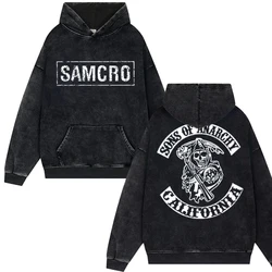 Sons of Anarchy SAMCRO Print Vintage Washed Hoodies Men Women Trend Hip Hop Oversized Tops Pullover Y2k Hip Hop Trend Streetwear