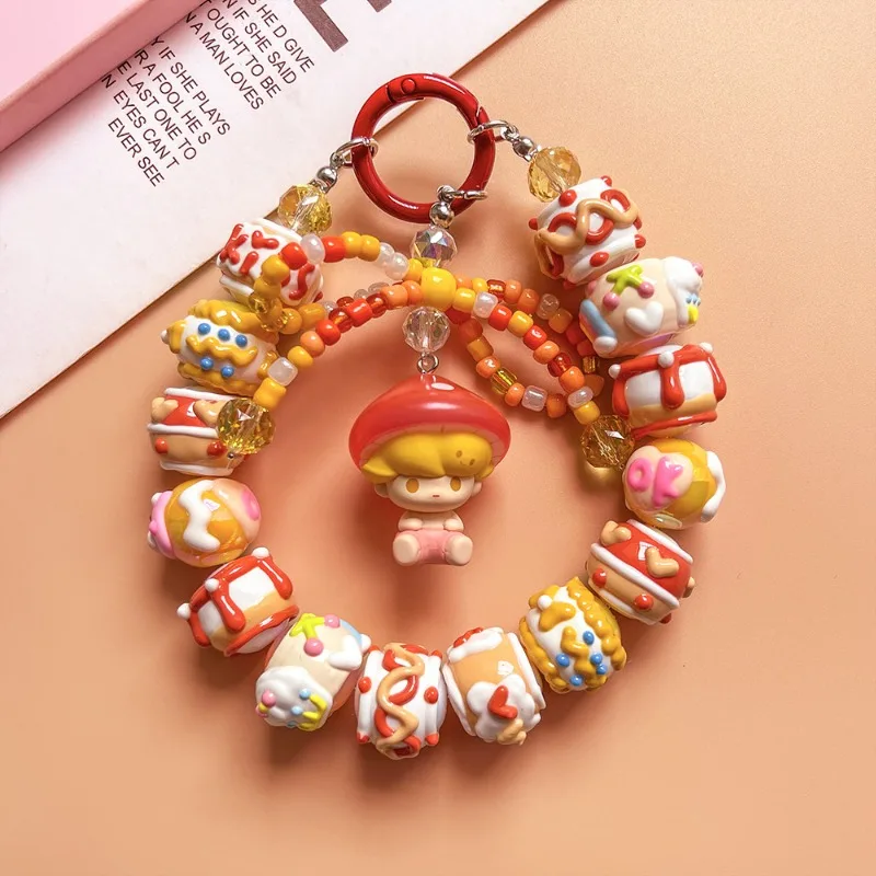 Mobile Phone Lanyard Mushroom Elf Series Hand-painted Beads Beaded Doll Pendant Girls Gift Mobile Phone Chain