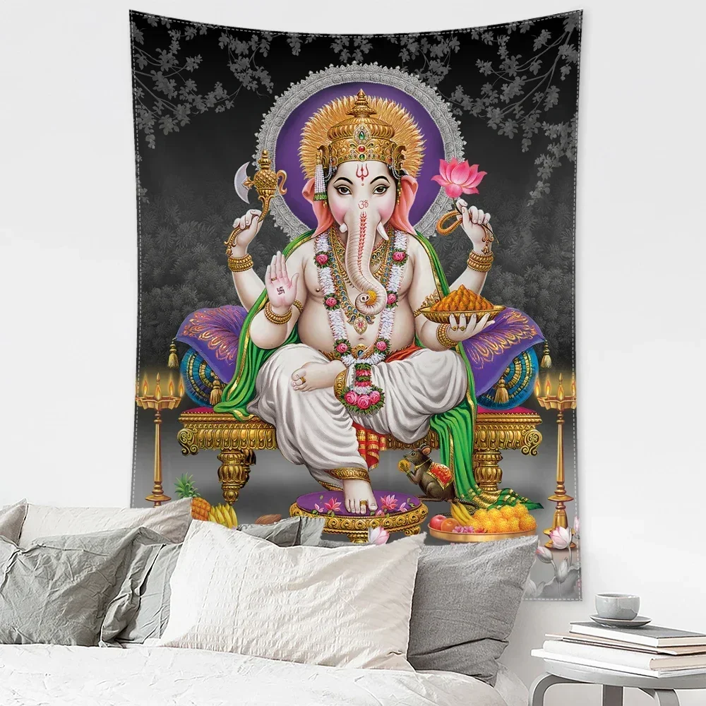 

Black Lotus Elephant Tapestry Wall Hanging Bohemian Style Abstract Art Hippie Witchcraft Dormitory Living Room Home Decor