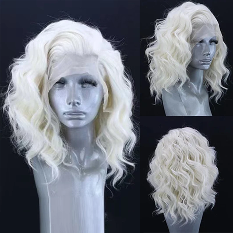 AIMEYA Synthetic Lace Front Wigs Short Bob Wig for Women Platinum Blonde Synthetic Lace Wig Blue Ombre Pink Short BOB Wig