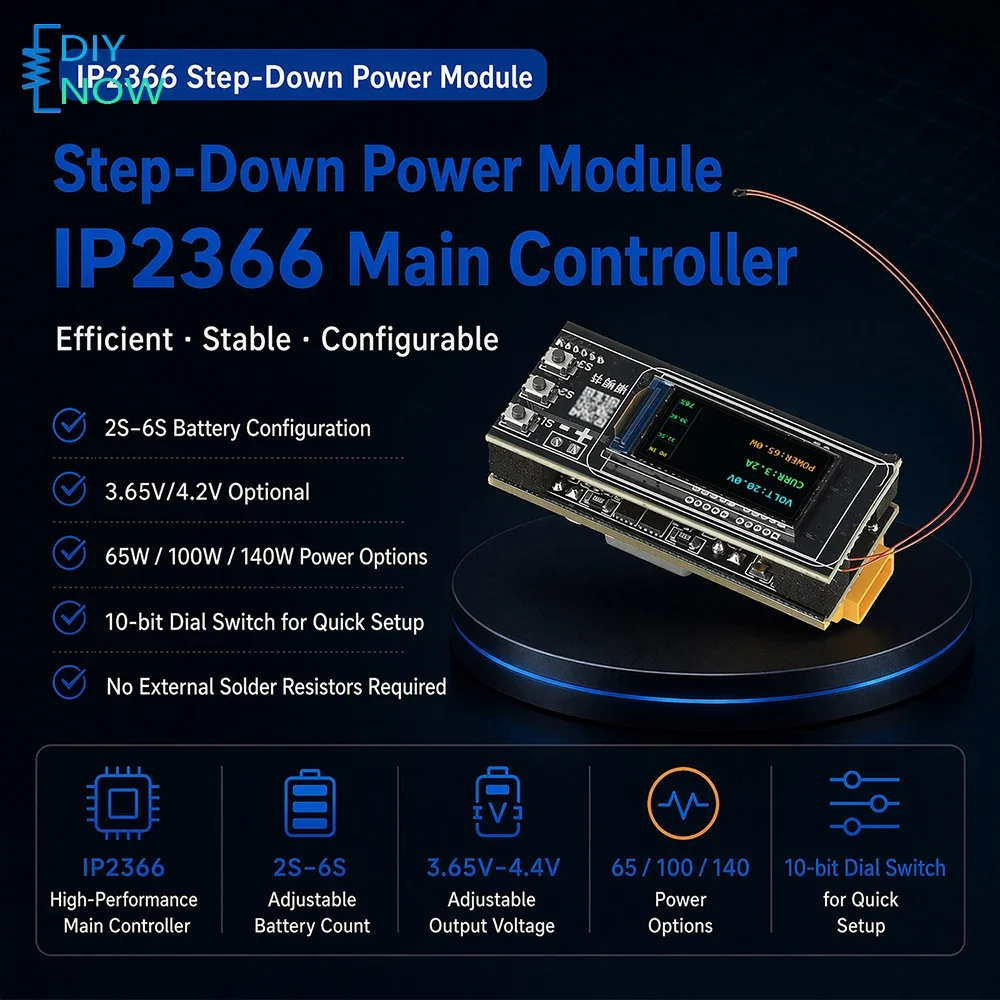 IP2366 140W Buck Boost Fast Charging Module 2-6S Lithium Battery DIY Kit Power Bank Mainboard with 096-inch TFT Color Screen