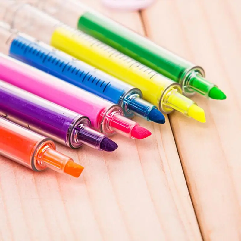 Kawaii Syringe Highlighter Pen Syringe Needle Shape Mechanical Color Ballpoint Pen For Office School Marker Writing Tool