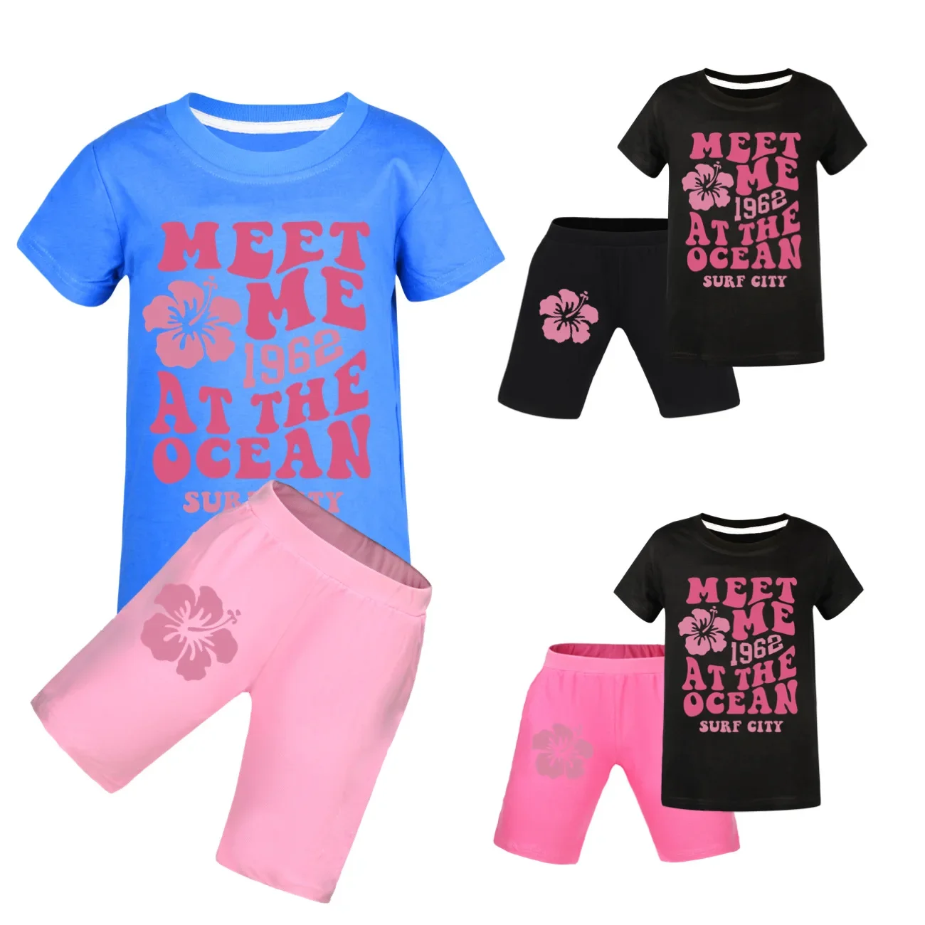 

kids New meet me Fashion Girl Boys Short Sleeve Cartoon T-shirt Tops + Shorts Pajamas Set Boys Christmas Clothes3770