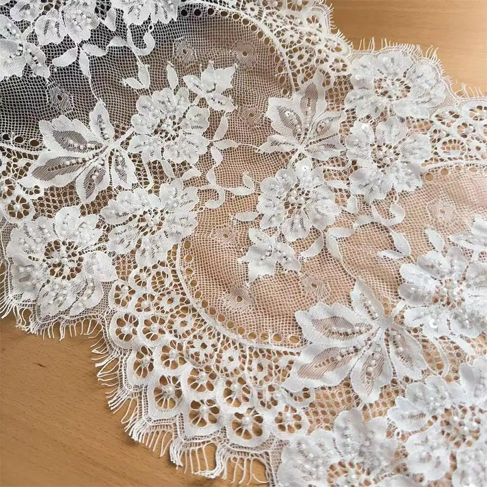 3M. Seilbestickte Perlenqualität, weiße, genähte Perlenspitze, Spitzenkopfschleier, Hochzeitskleid, Dekorationszubehör, handgemachte Spitze zum Selbermachen – Detail 6
