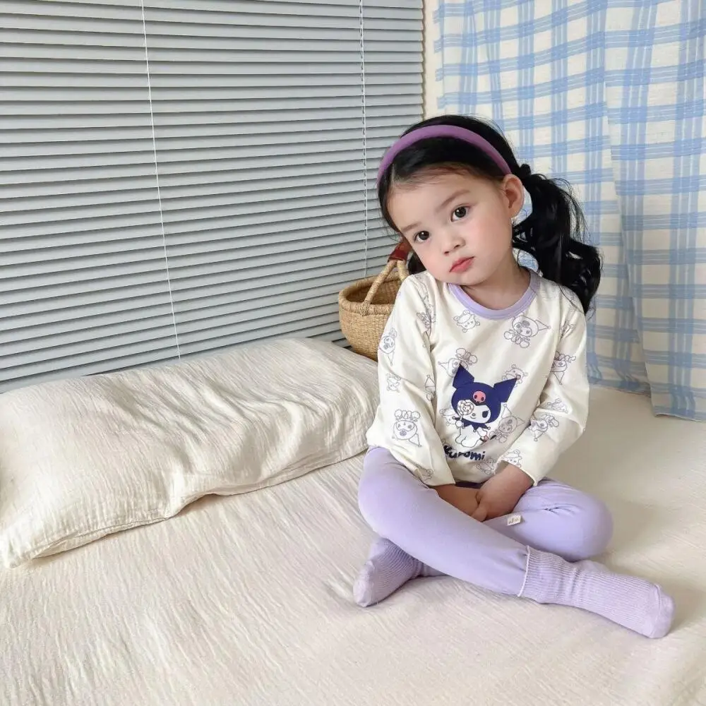

Sanrio Kuromi Girls' Autumn Clothes and Long Johns Cartoon Suit Girls' Warm and Cute Home Clothes Children's Two Piece Set