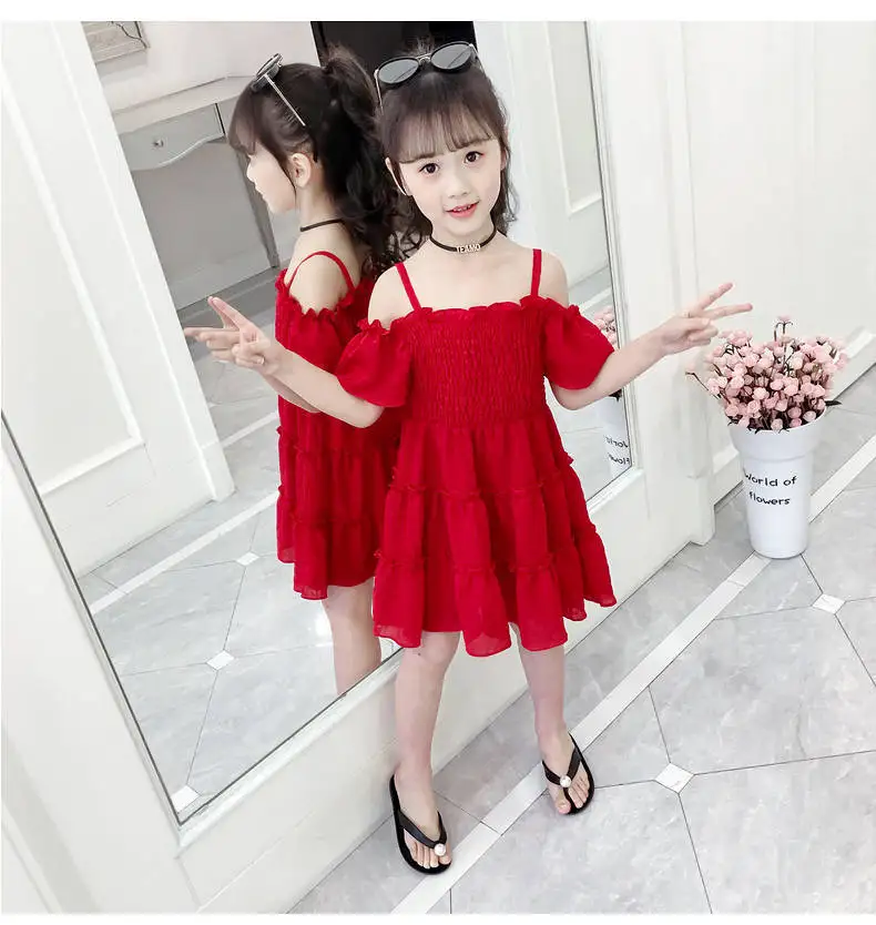 2024 new spring Kids baby Girls Tulle clothes Off Shoulder sleeveless Cute Dresses Children chiffon 3 4 5 6 7 8 9 10 11 12 years