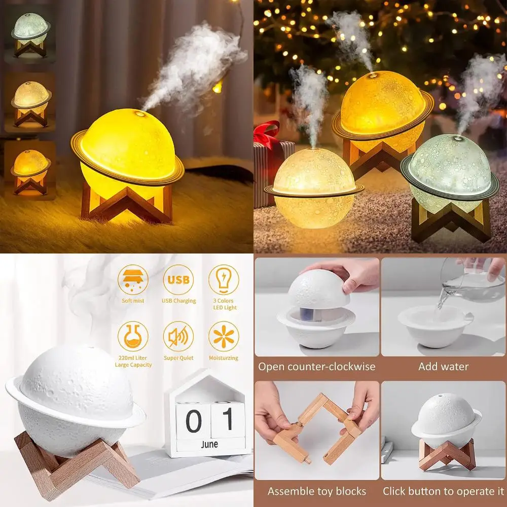 3D 공기 가습기 200Ml 디퓨저 초음파 미니 공기 가습기 Led 조명이있는 Usb 안개 안개 제조기