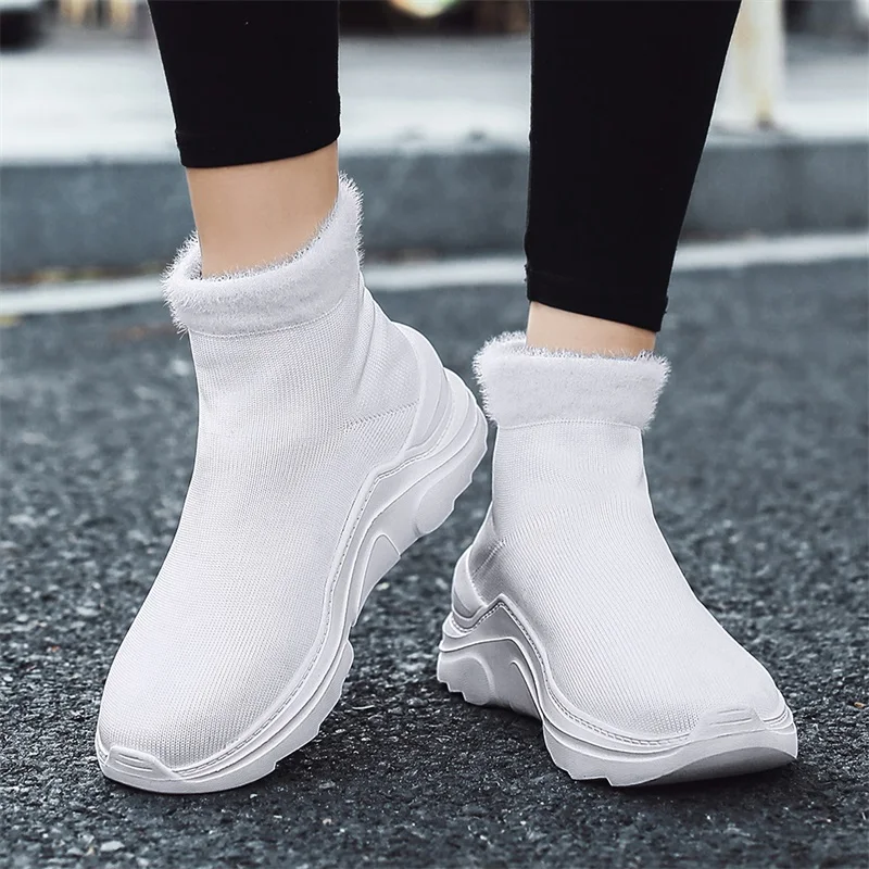 Women Shoes Winter Warm Knit Boots Slip-On Fur Ankle Boots Soft Summer Good Quality Boot Sneakes Casual Shoes Flats For Female