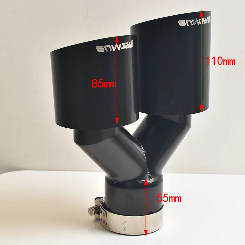 VREMUS Dual Car Exhaust Pipe Modification Glossy Black Stainless Steel Double Muffler Tip Slash Cut - Image 6