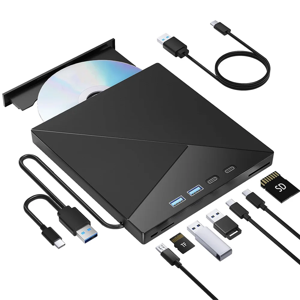 

External CD/DVD Drive for Laptop PC USB3.0 CD DVD Disc Player Reader Writer Compatible with Windows 10 11 Mac OS