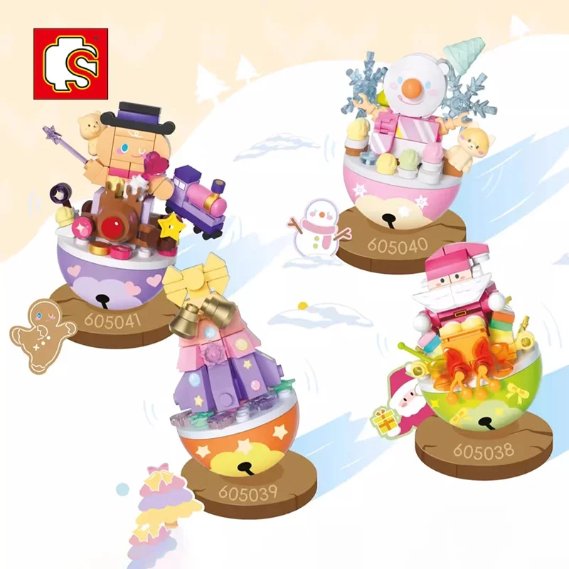 SEMBO Kawaii tumbler Building Blocks คริสต์มาสของขวัญ Gingerbread Snowman ชุดเครื่องประดับตกแต่งเด็กประกอบของเล่น