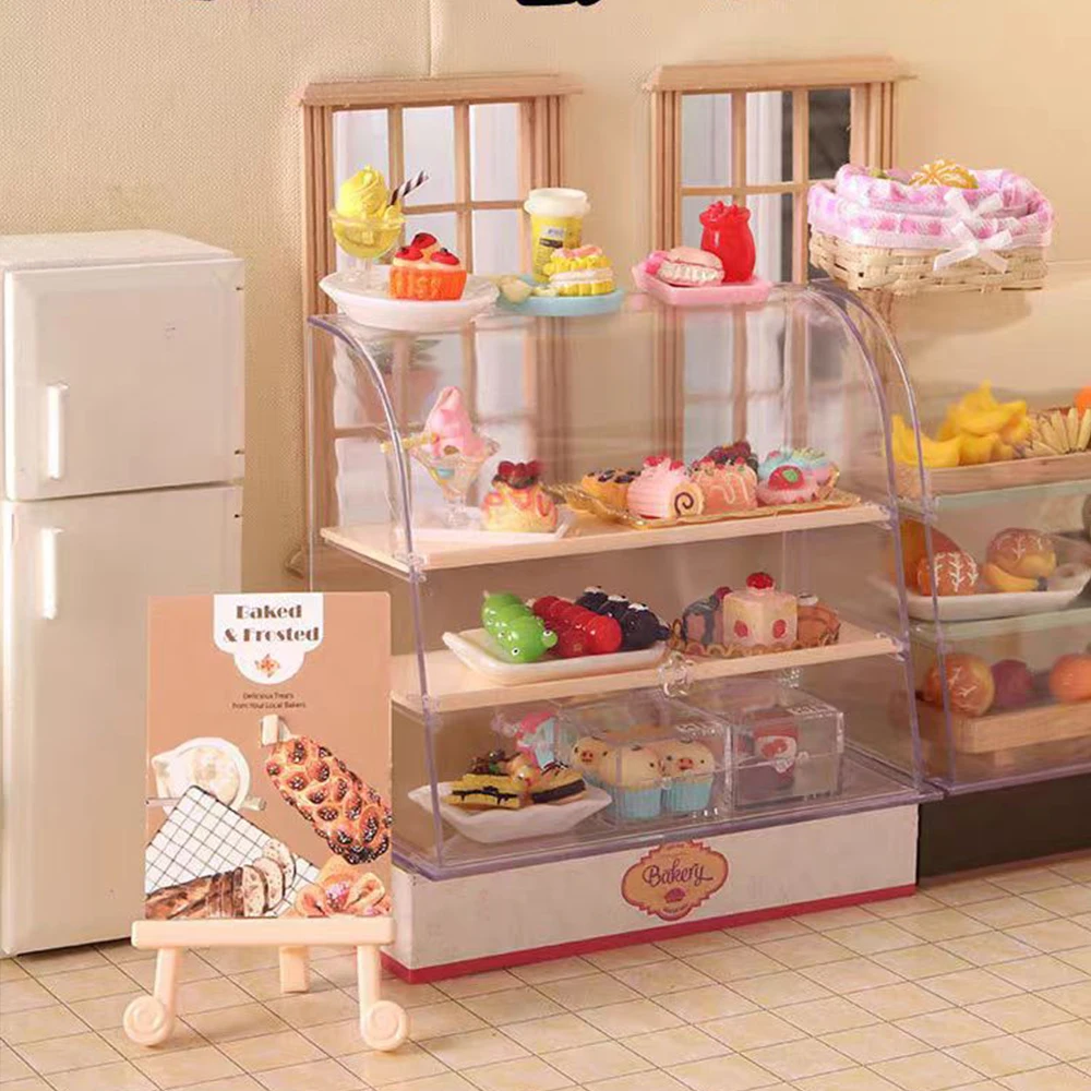 1:12 scala casa delle bambole in miniatura Cake Store decorazione Bakery Stand Display Food Set Model Play House For Girl Gift Kitchen Toy