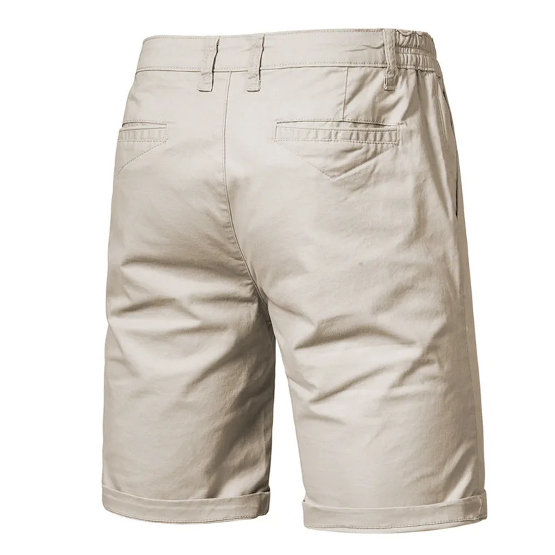 Pantalones cortos de algodón para hombre, Shorts de cintura elástica, informales, clásicos, de negocios, color caqui, estilo Chino, ropa de calle