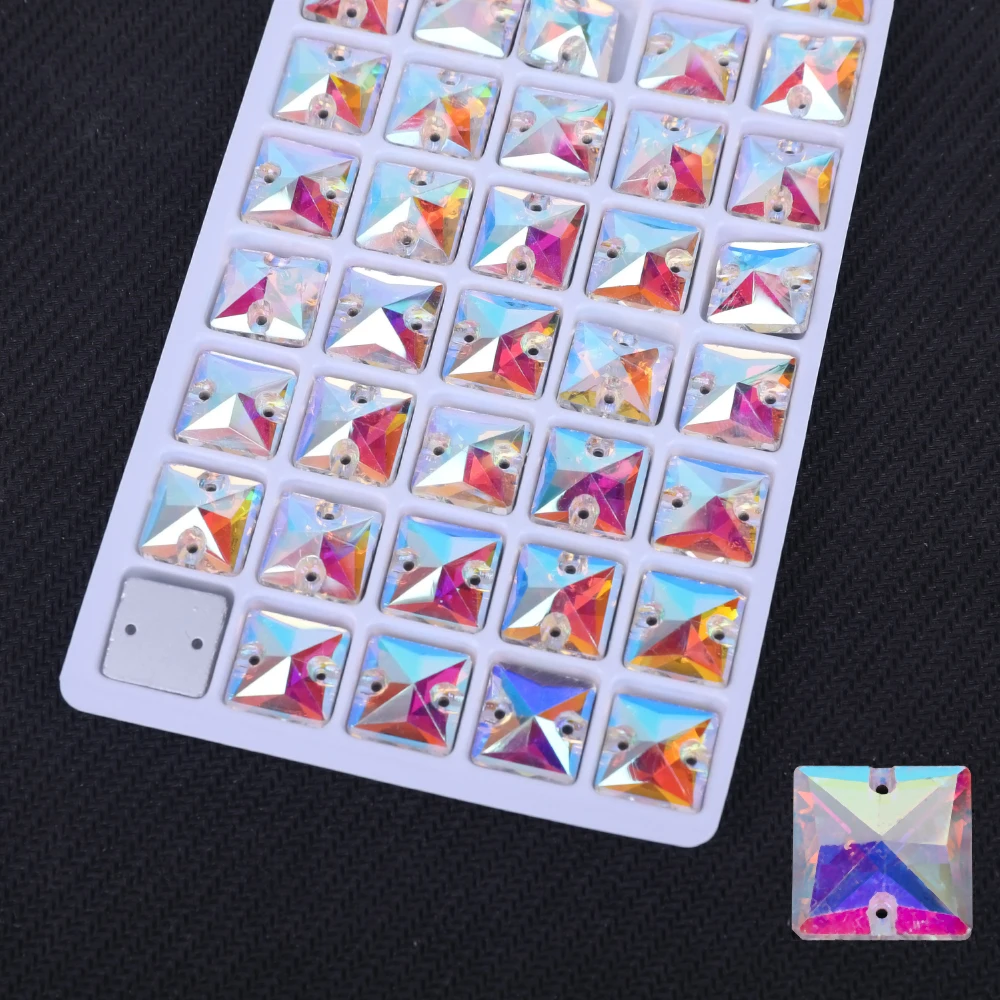 Sew On AB Rhinestone Square Shape Flatback Glass Crystals for Clothing Wedding Dresses All For Decoration DIY