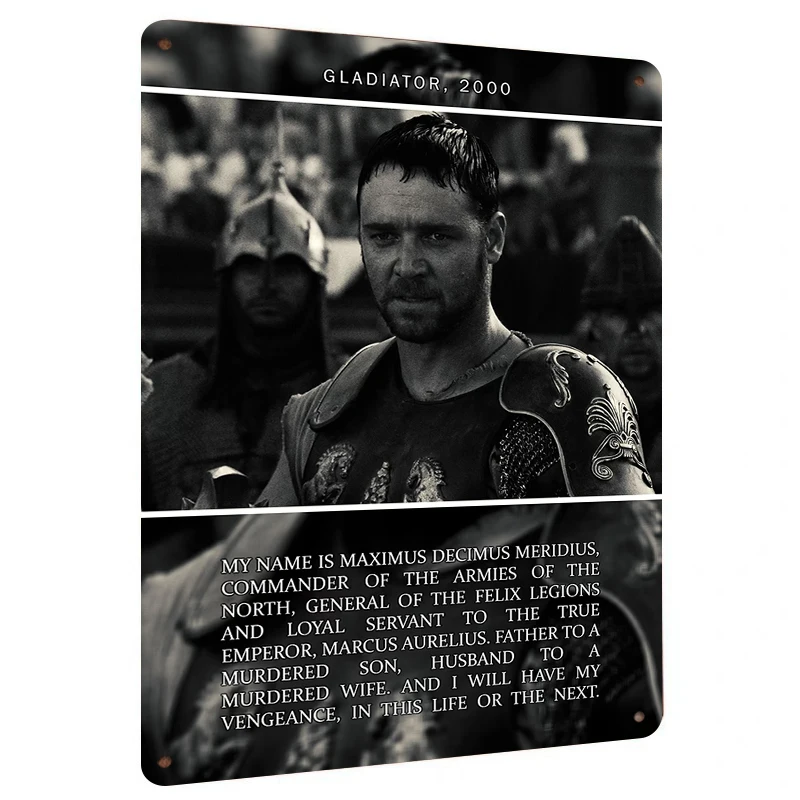 Classic Movie Gladiator 2000 Maximus Black and White Vintage Metal Tin Sign Living Room Study Decorative Wall Art