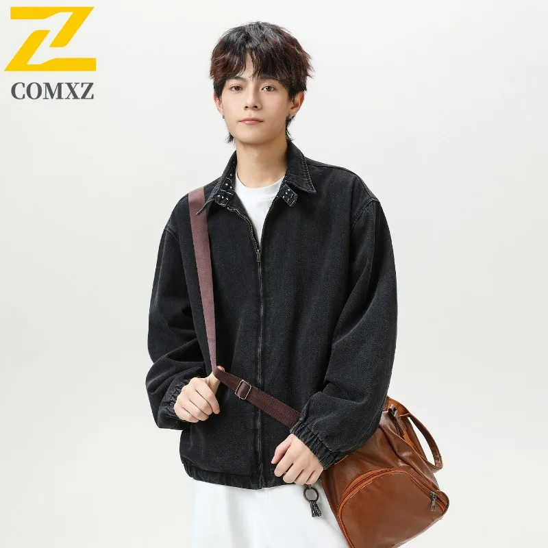 

COMXZ 2025 Retro Plaid Reversible Harrington Jacket Men Autumn High Street American Style Loose Fit Workwear Casual windbreaker