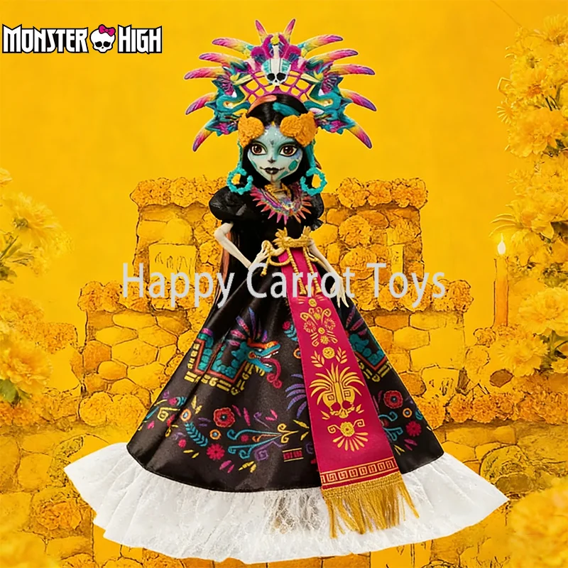 Muñeca Coleccionable Original Monster High Skelita Calaveras Día De Muertos con Vestido y Tocado de Inspiración Azteca, Regalo para Niñas, Juguete Infantil