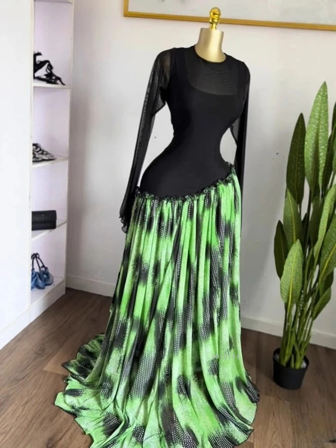 

2026 New Women Print Full Sleeve O-neck Elegant Mesh Long Maxi Dress Fall Birthday Holiday Evening Sexy Party Dresses Vestidos