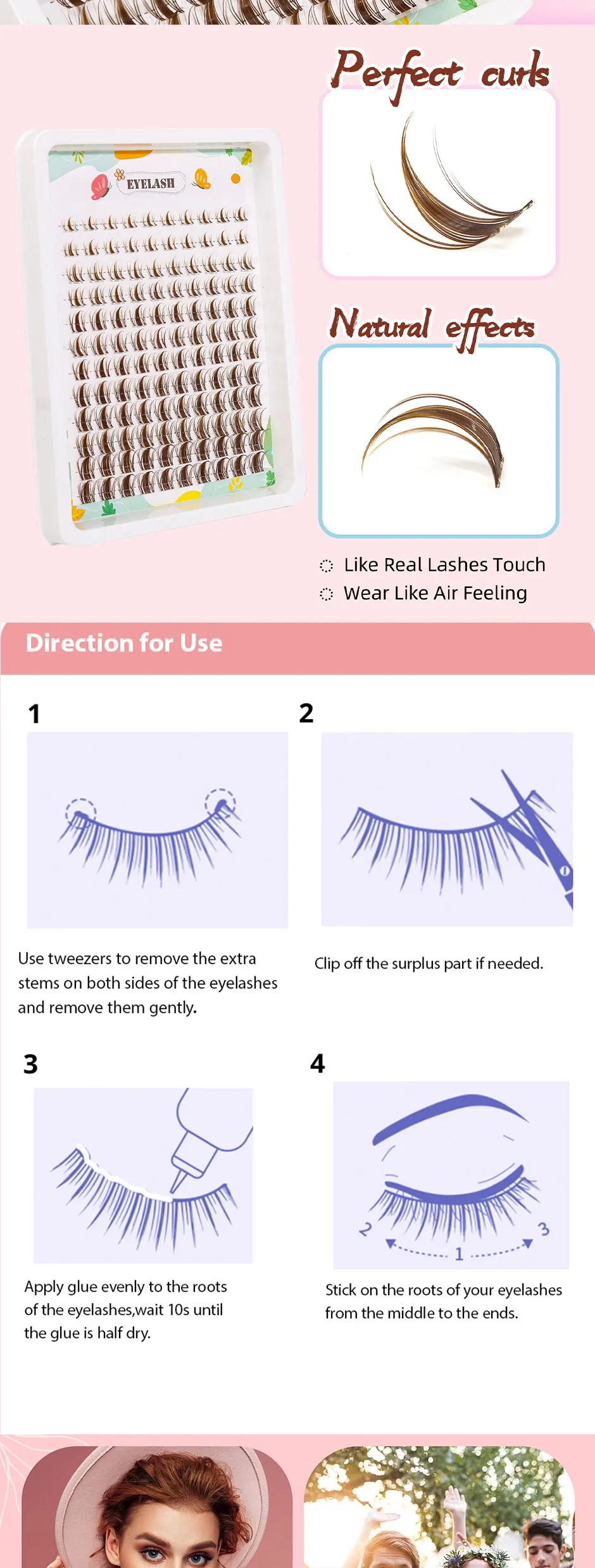 120 braune Wimpern-Büschel, Manga-Wimpernbüschel, spitz zulaufende D-Curl Fairy-Style Wimpernverlängerungen, 8-16mm Anime Einzelbüschel Wimpernverlängerungen, geeignet für DIY-Wimpern-Anfänger – Detail 3
