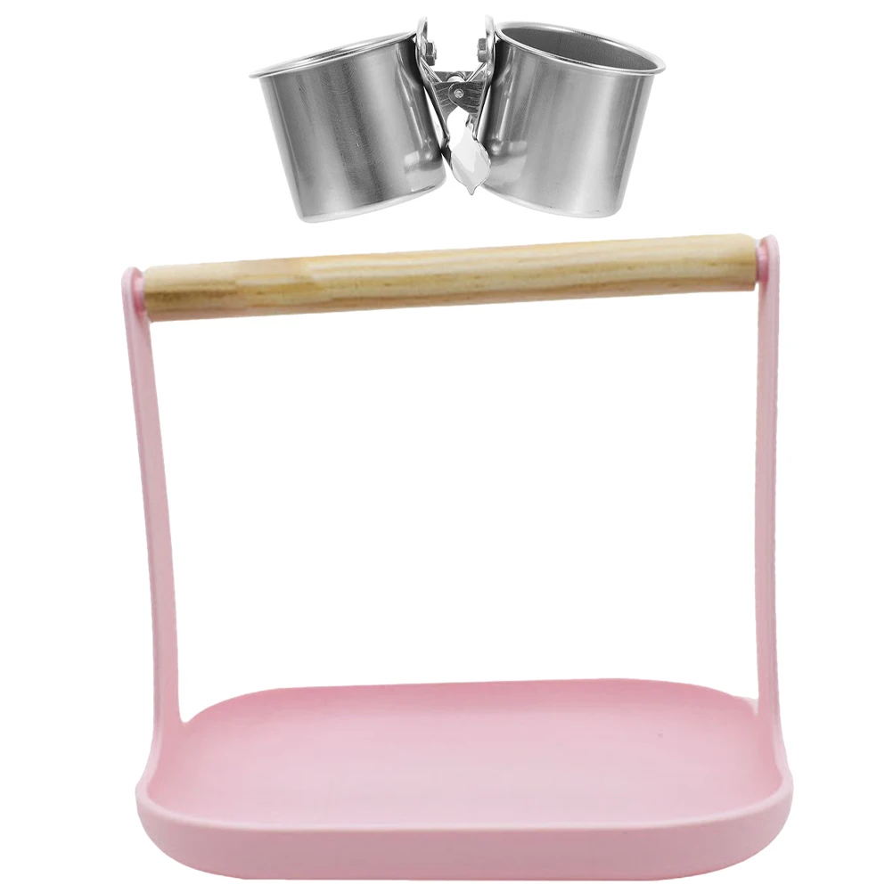 

Desktop Small Bird Stick Pink Thick Parrot Perch Shelf Food Cup Platform Accessories Toys Cage