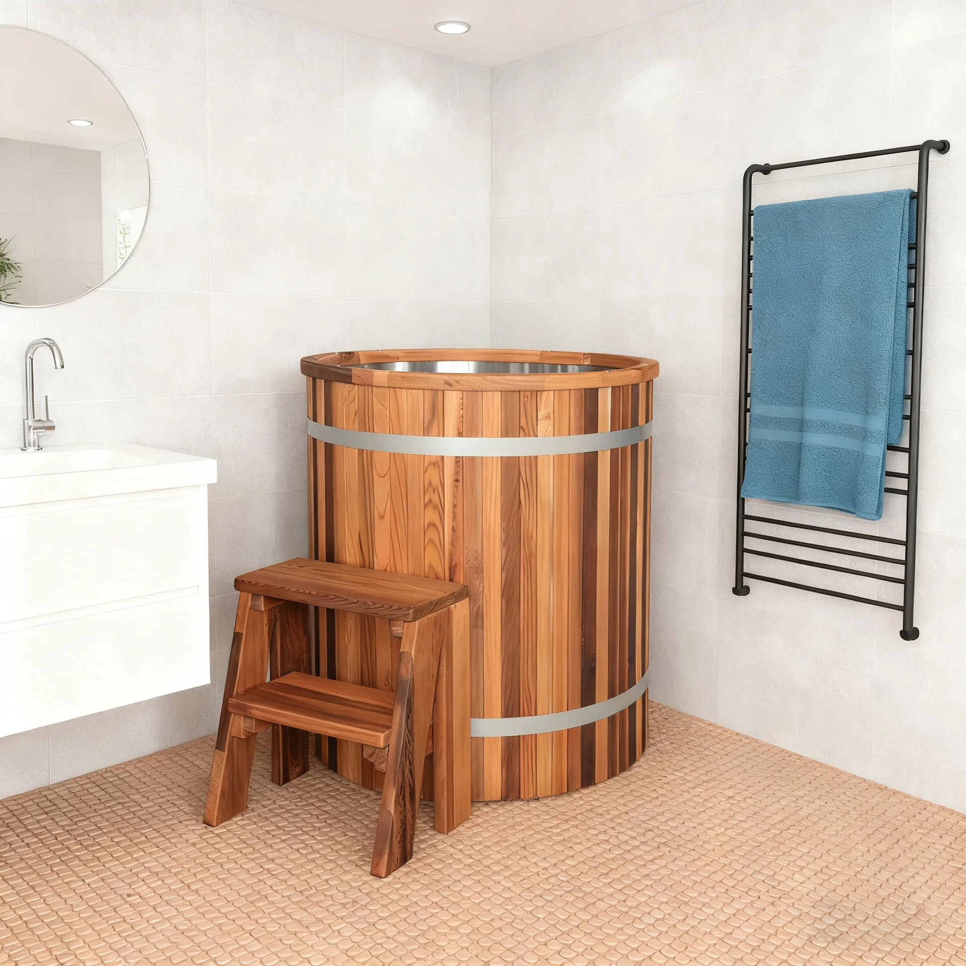 Cold Bath FC-4 Single Cold Bath Bucket Red Cedar White Pine Hemlock Shell 304 Stainless Steel Inner Tank
