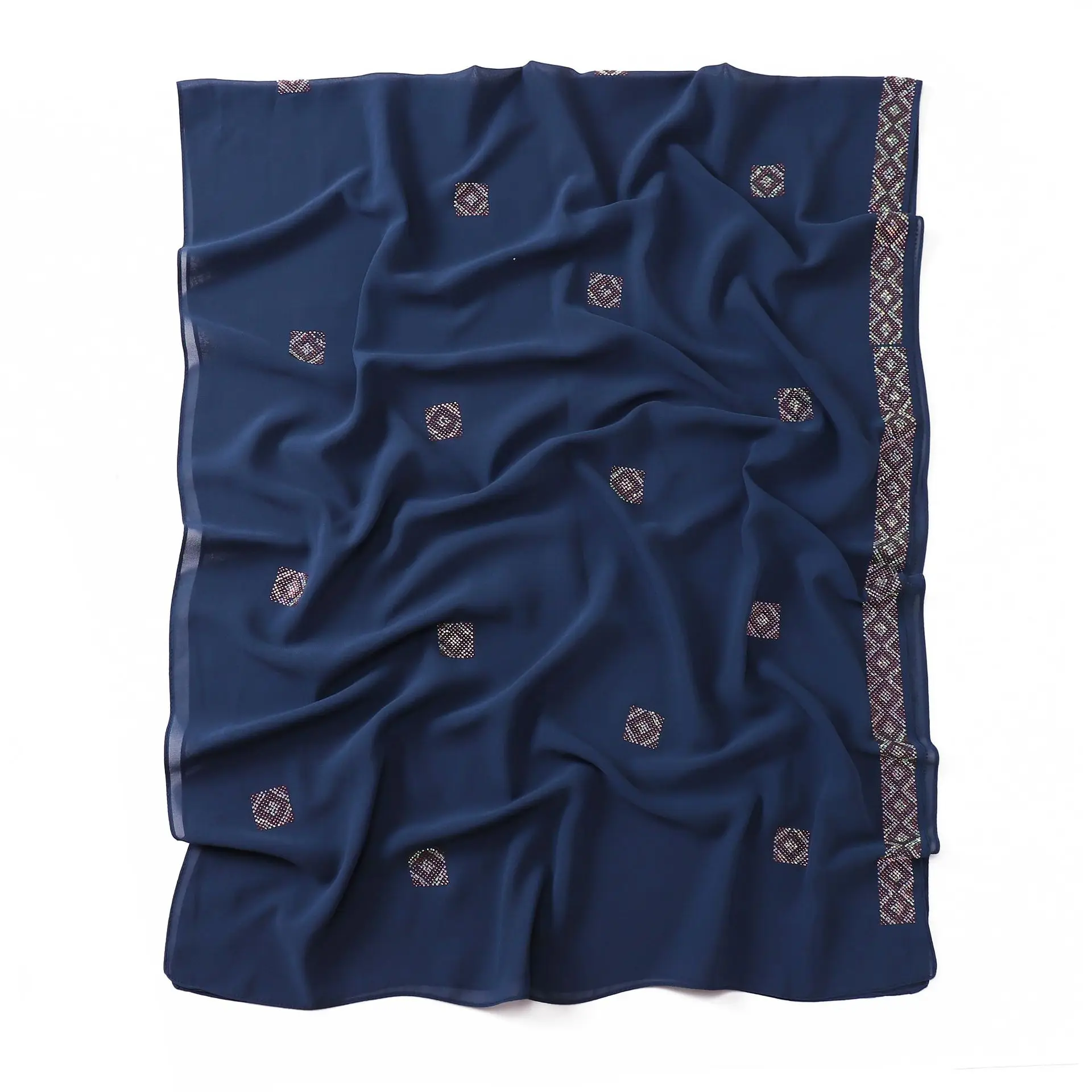 

Розовый шифоновый шарф с вышивкой стразами, женский элегантный платок с кристаллами на голову, платок с бриллиантами, банданы Bufandas, исламский