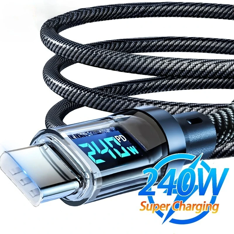 240W Type C Fast Charging Cable For iPhone 16 USB C Mobile Phone LED Display Cables For Samsung Data Cord For Huawei Oppo Vivo