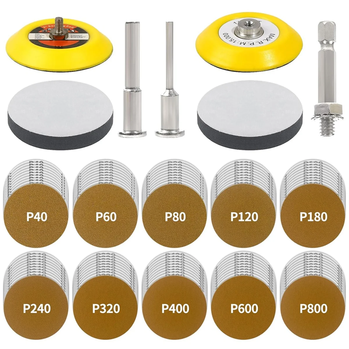 

3 Inch Gold Sanding Discs, Hook and Loop Sandpaper Sander for Drill Sanding Attachment, Polishing Kit for Automotive