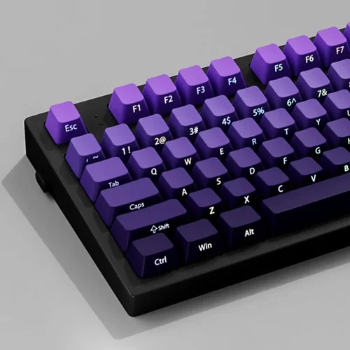 Imagen 1 del producto Nuevo perfil OEM impreso lateral RGB retroiluminado Keycap 135 teclas gradiente púrpura doble disparo PBT Keycaps para teclado de interruptores Gateron MX