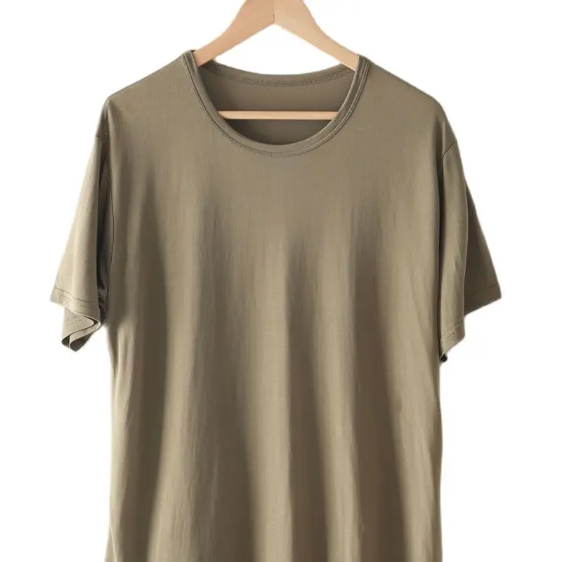 Birdtree 100%Real Silk T-shirt, Men Knitted Tops Comfortable Tee, Loose Casual O Neck Cultural Pure Color Man Pullover T37203QC