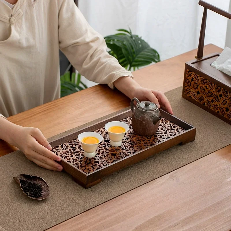 North American Black Walnut Tea Tray, Solid Wood Tea Plate, Dry Brewing Tray, Anti-spill Rustic Desktop Organizer for Home