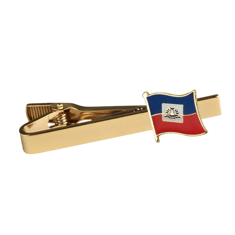 Haiti Flag Tie Clips Men's Metal Necktie Bar Dress Shirts Tie Pin For Wedding Ceremony Metal Gold Tie Clip Man Accessories