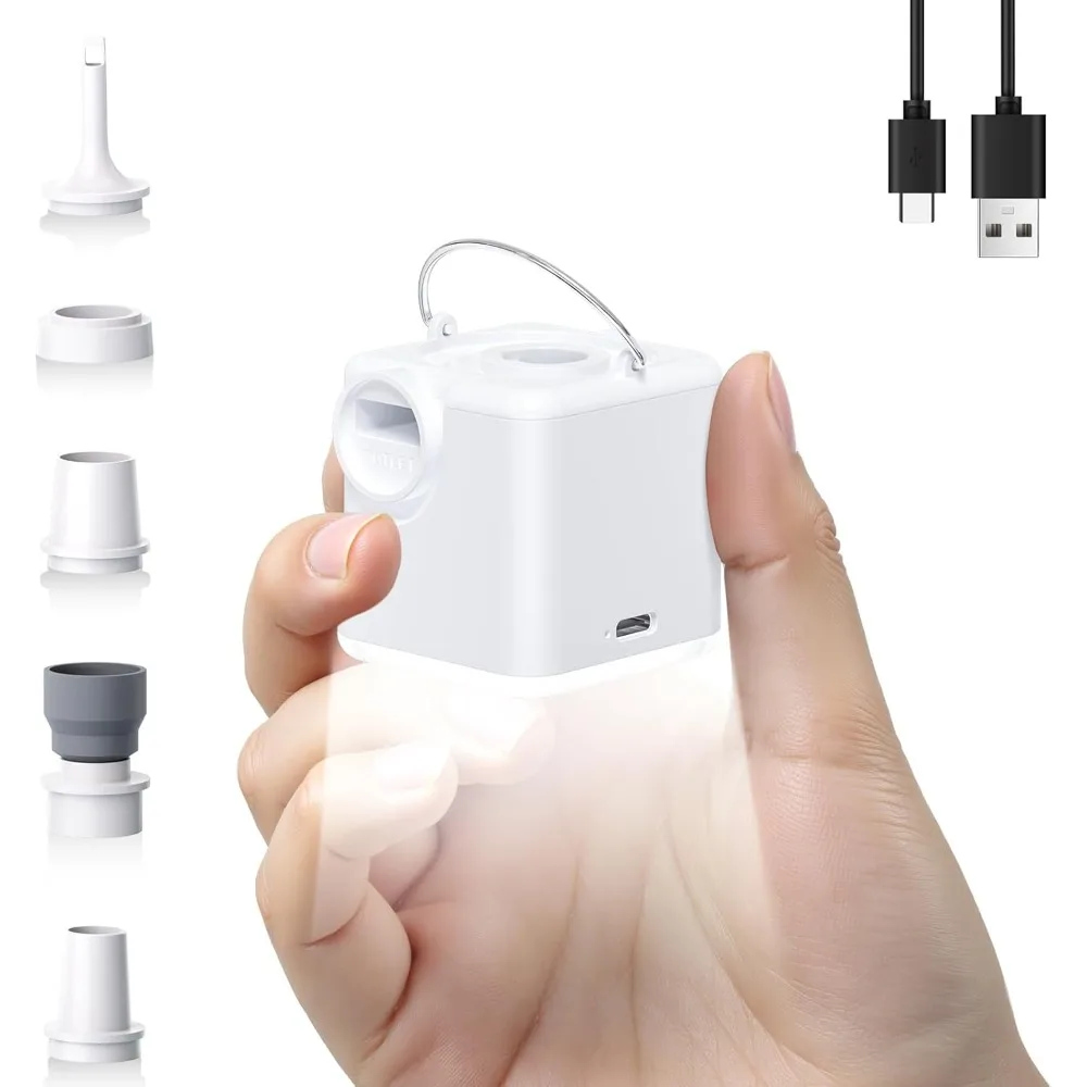 

Portable Air Pump for Inflatables, 4.5kPa Mini Air Mattress Pump with Camping Light, 2400mAh Battery Rechargeable Air Pump for