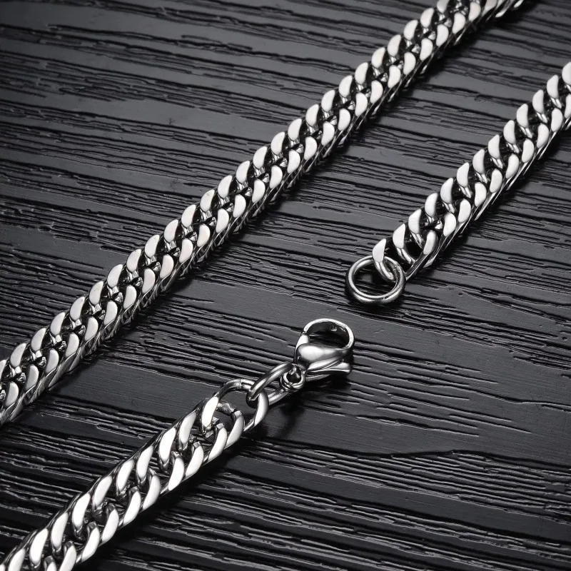 HN 8MM -14MM Stainless Steel Cuban Chain Necklace For Men Jewelry Punk Male Neck Accessories