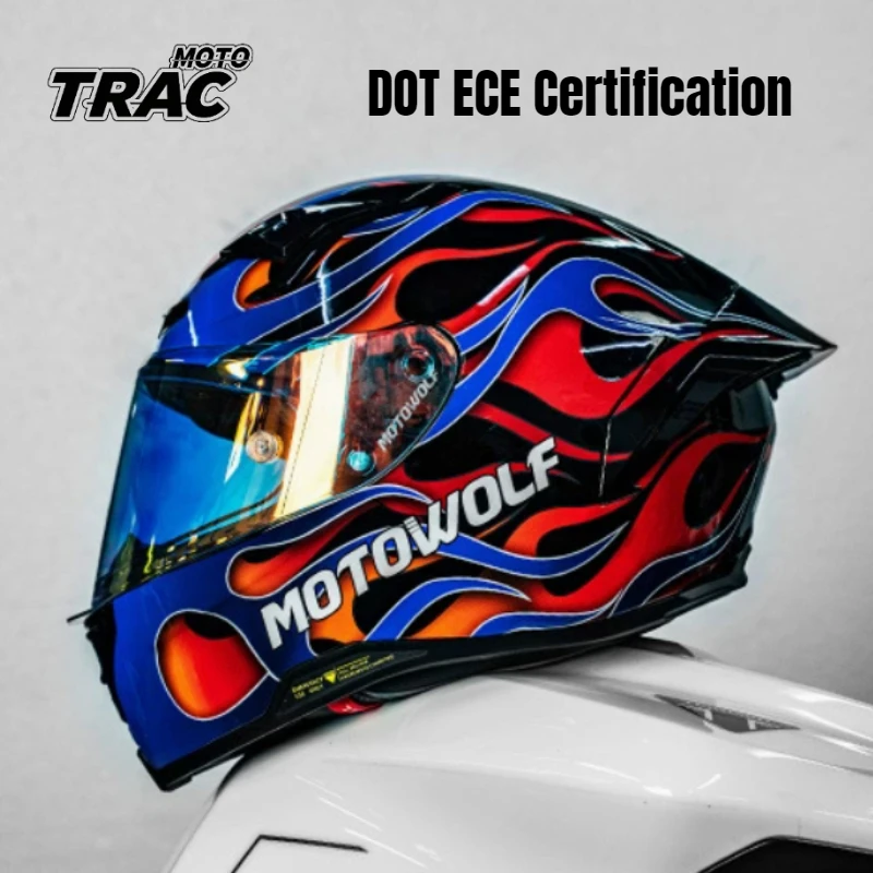 MOTOWOLF Small Tail Motorcycle Helmets Locomotive Track Full Helmets Lightweight Cascos Para Moto Racing Helmets DOT ECE
