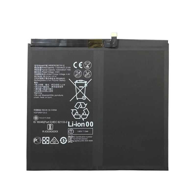 Brand New Replacement Tablet Battery 3.82V 7250mAh HB28D8C8ECW-12 For Huawei MatePad 11 10.4 W09 AL00 BAH3-W59 DBY--AL00