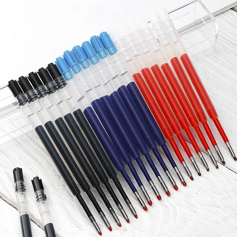 Genkky-Recambios de bolígrafo de Gel de plástico, 10 piezas, G2, longitud de 9,9 cm, punta de escritura de 0,5mm, colores de tinta rojo, negro, azul, bolígrafos de tinta para la escuela