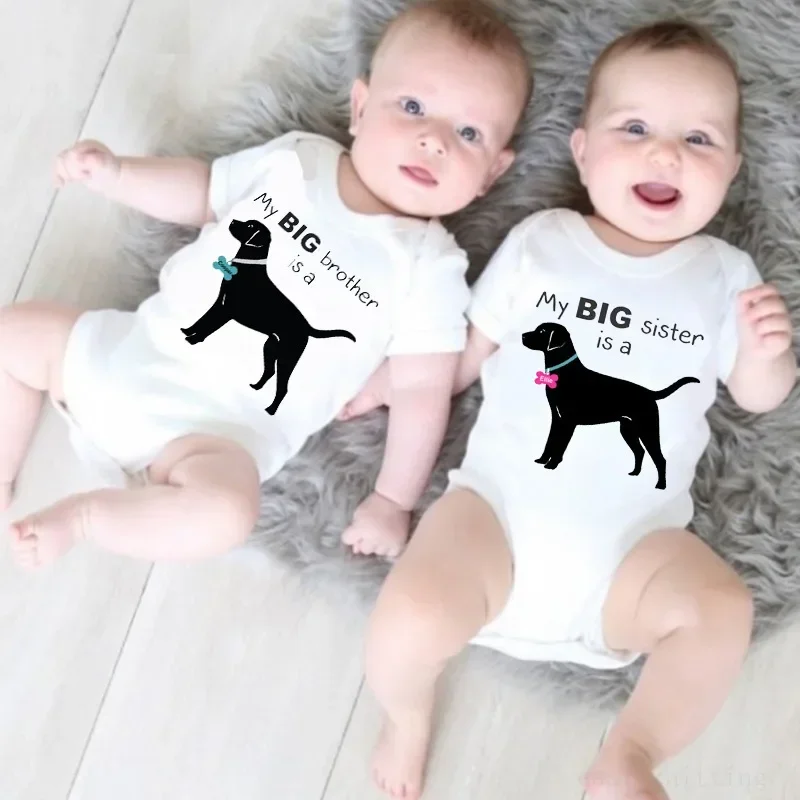 Boys Newborn Baby Rompers Girls Short Sleeve Baby Jumpsuits My Big Sister Brother Is A Dog Infant Costumes Matching Clothes