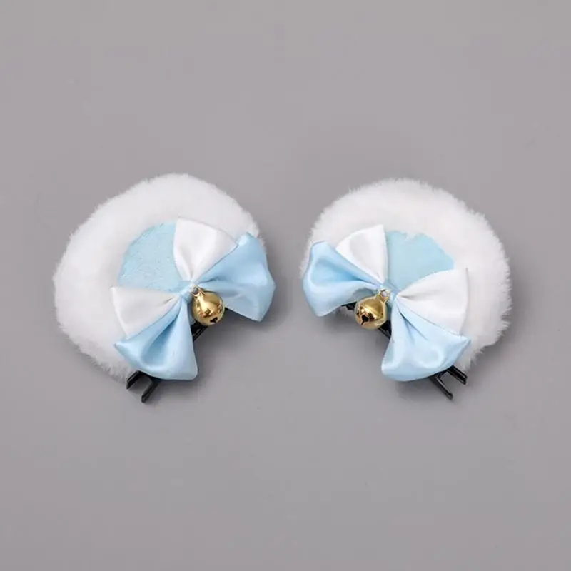 HXBA Faux Fur Bear Ears Hair Clip ngọt ngào đôi Bowknot