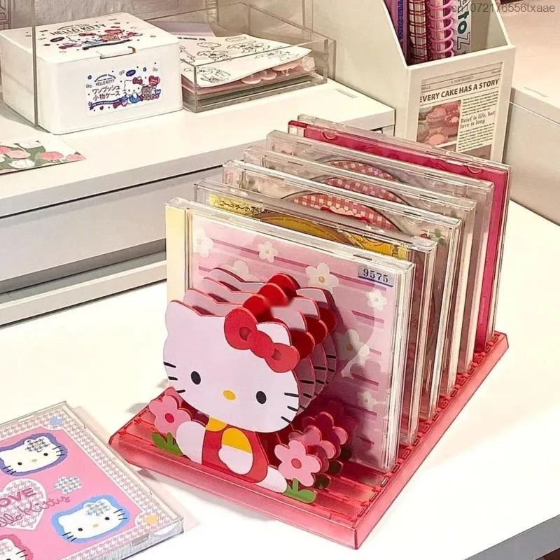 Sanrio Hello Kitty Pink Cute Student Bookshel Storage Box Y2k Women Cartoon Desktop Storage Rack Office Desk File Storage Rack