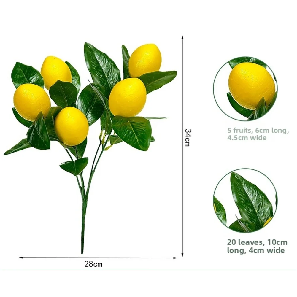 

Realistic Artificial Lemon Stem with Multiple Lemons and Leaves for Bridal Shower Decor Photo Backdrops and Styling