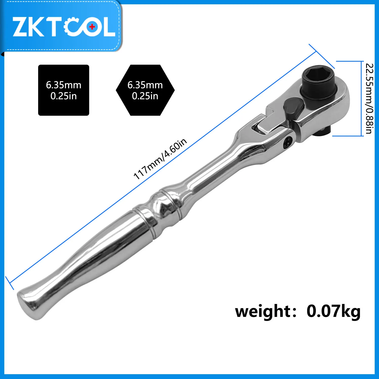 Ratchet Handle Socket Wrench 1/4 Inch Drive 72 Teeth Flexible Head Short Flat/Round Industrial Grade Ratchet Wrench Tool