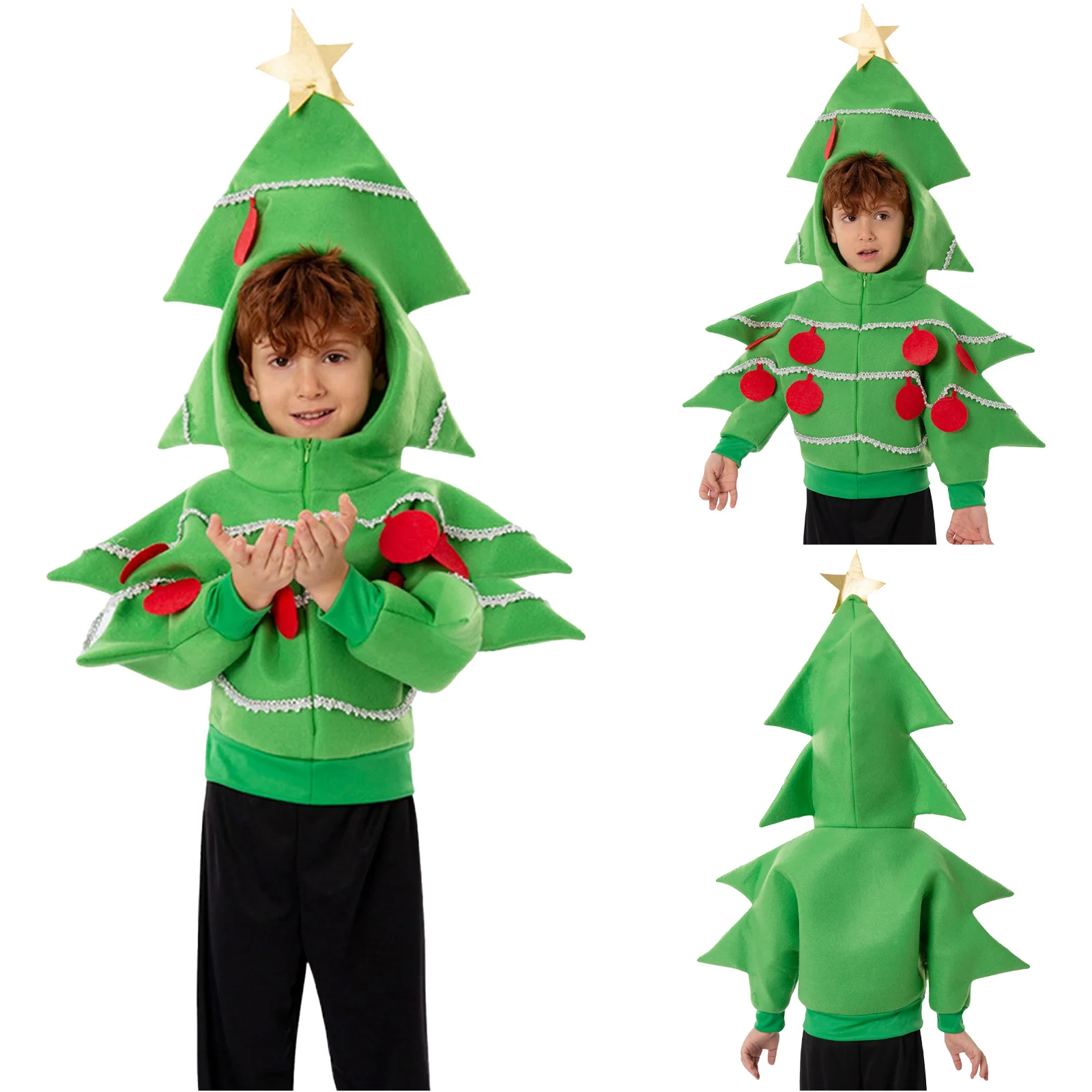 Kids Christmas Tree Costume Funny Tree Cosplay Costume Holiday Party Xmas Outwear Jacket for Festival Cosplay Parties