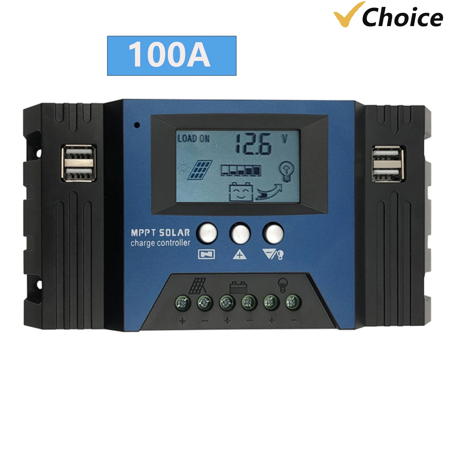 100A MPPT Solar Charge Controller 12/24V Auto Focus Solar Panel Controller Battery Intelligent Regulator with 4 USB Adjustable