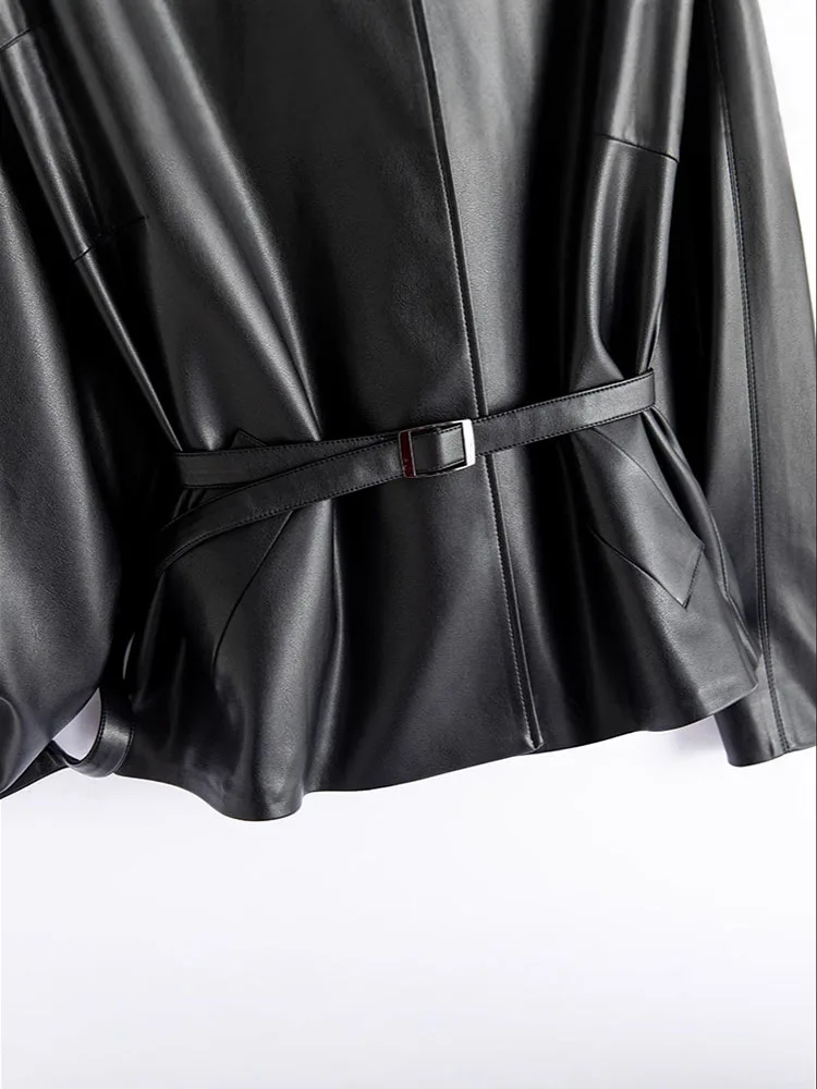 Nueva chaqueta de cuero de primavera para mujer, edición corta de estilo coreano con cordones, chaqueta con temperamento de estilo elegante y elegante