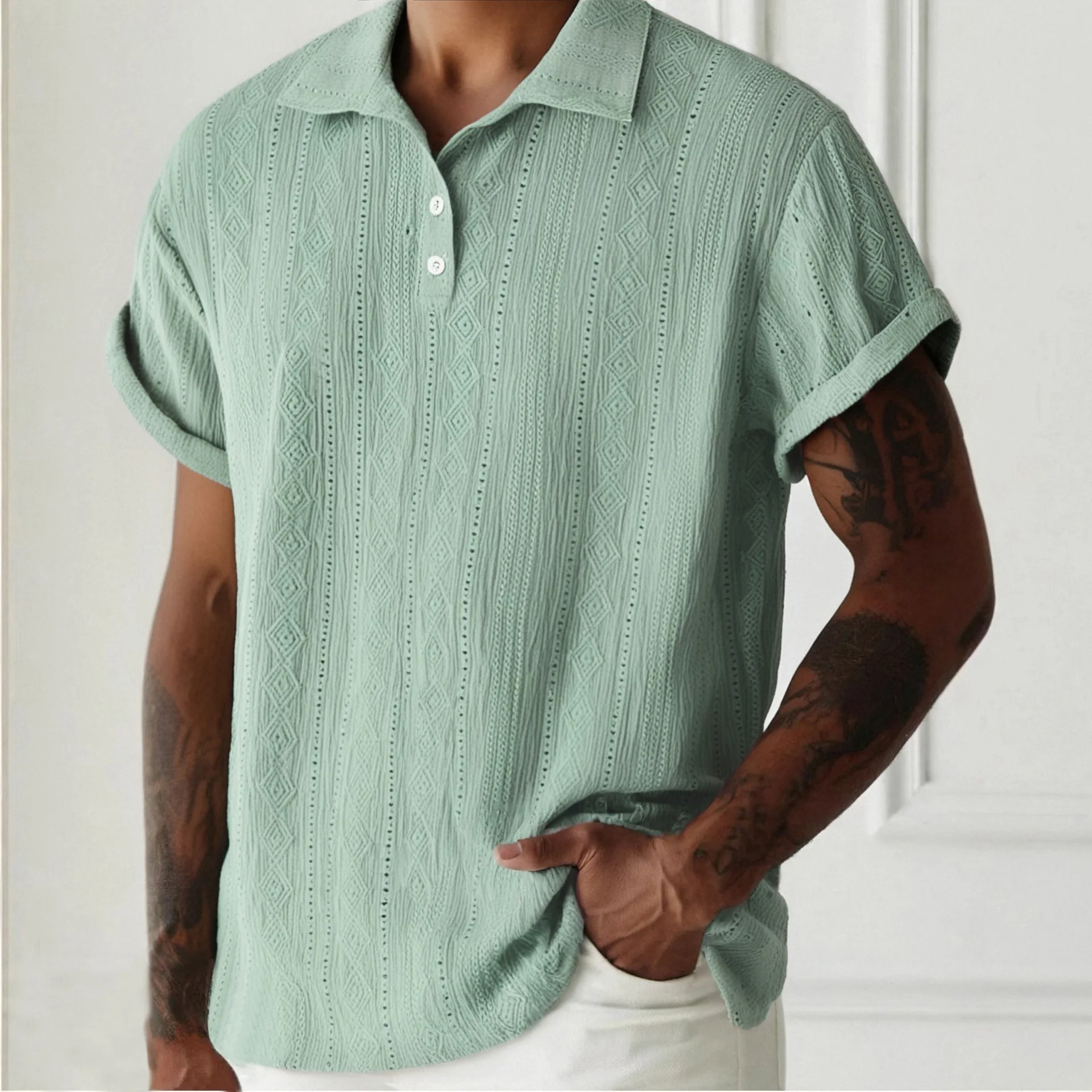 Men'S Fashion Polo Shirt - 세련된 자카드 텍스처 남성 폴로 셔츠