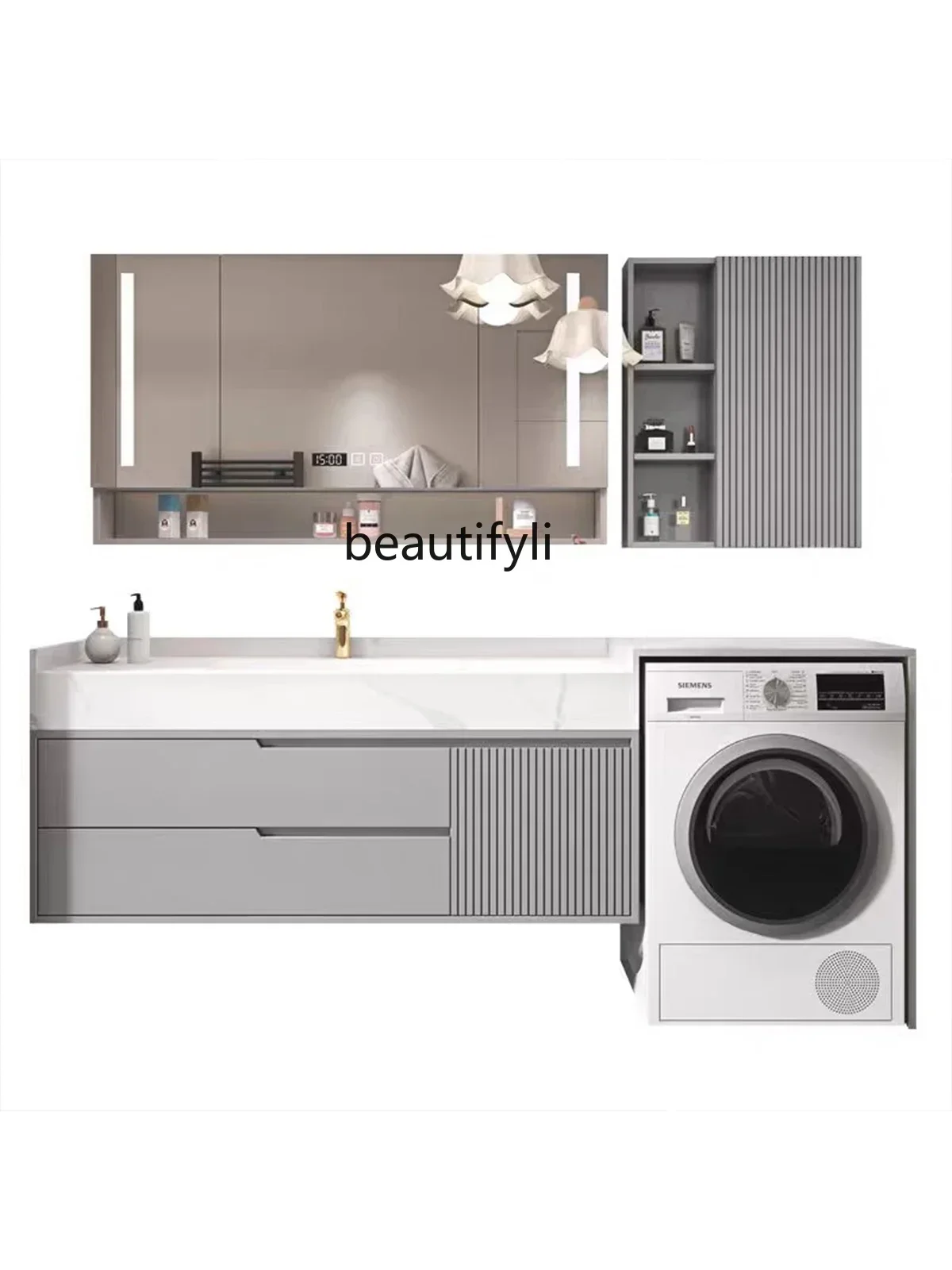 G8578 Oak Stone Plate Seamless Basin Bathroom Cabinet Washing Machine Integrated Washbasin Combination Washstand