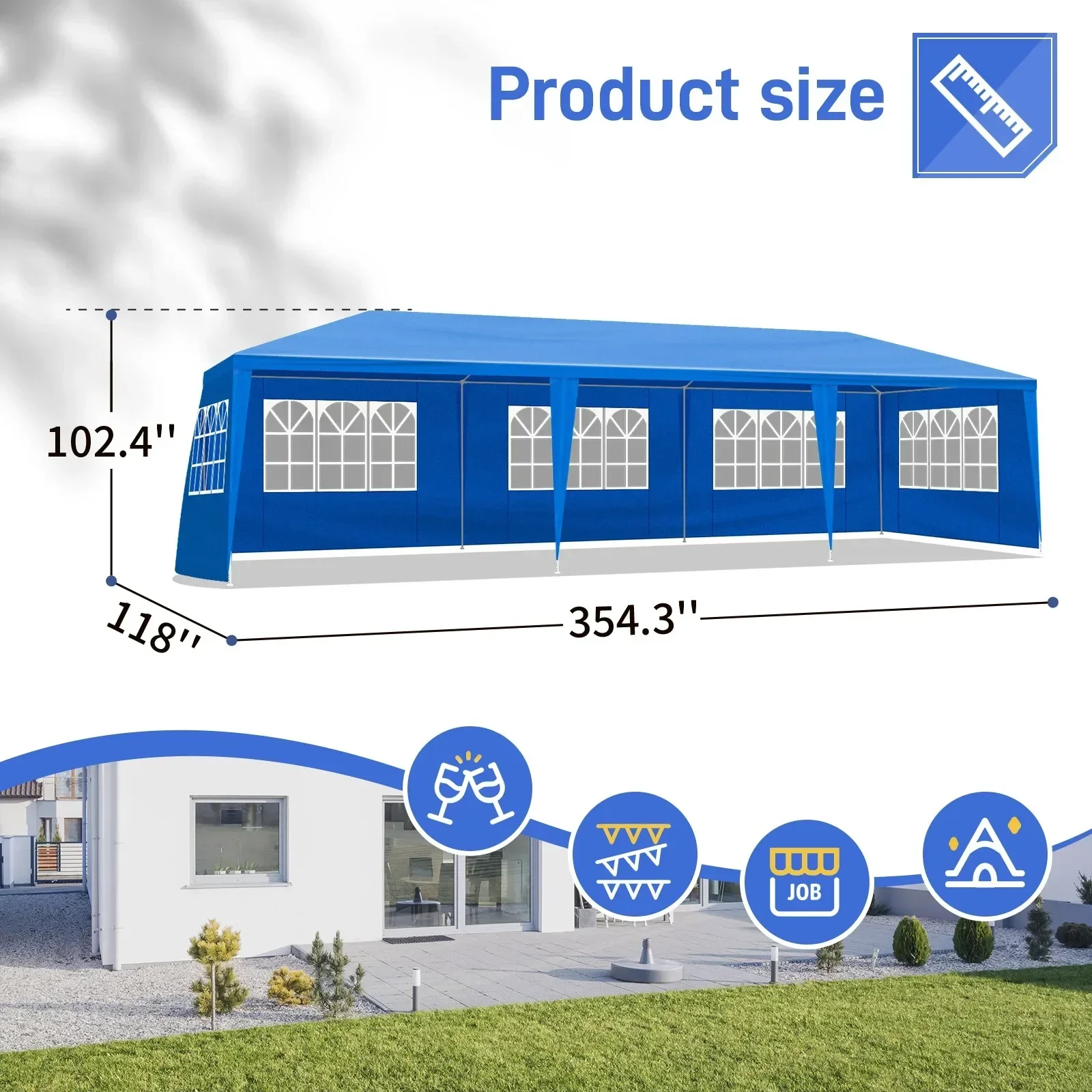 10x30 Party Tent Wedding Patio Gazebo Outdoor Carport Canopy Shade With 8 Side